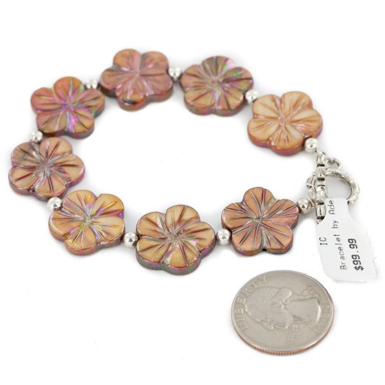 Flower Certified Authentic Navajo Nickel Shell Native American Bracelet 13035-5