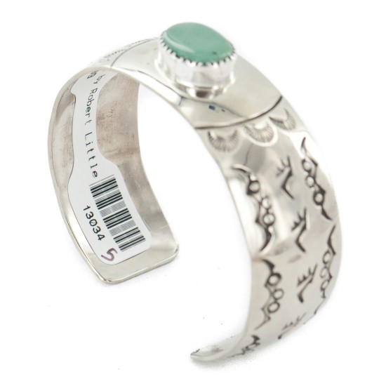Bear Paw Navajo Handmade Nickel Certified Authentic Natural Turquoise Native American Bracelet 13034-5