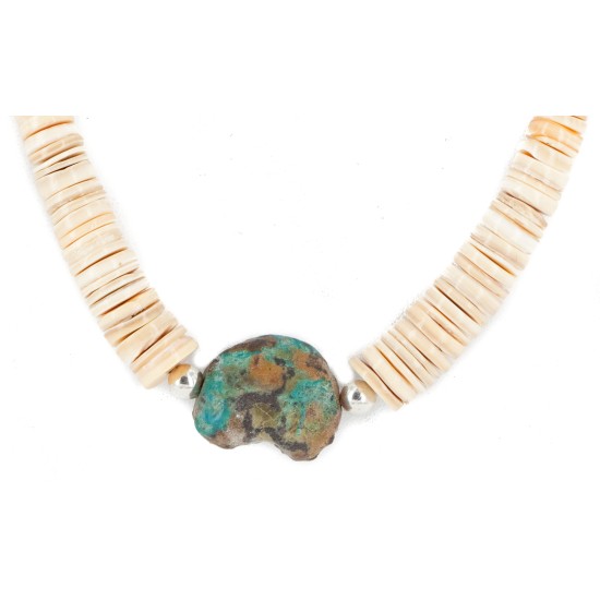 Certified Authentic Navajo .925 Sterling Silver Natural Graduated Melon Shell Turquoise Native American Necklace  7501013-2