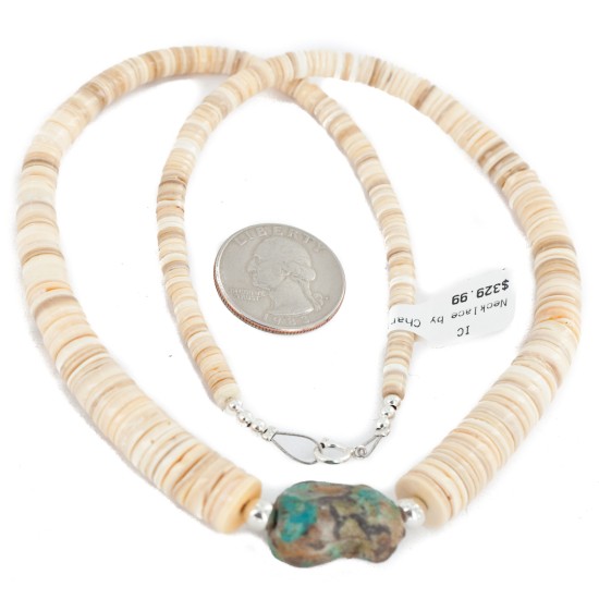 Certified Authentic Navajo .925 Sterling Silver Natural Graduated Melon Shell Turquoise Native American Necklace  7501013-2