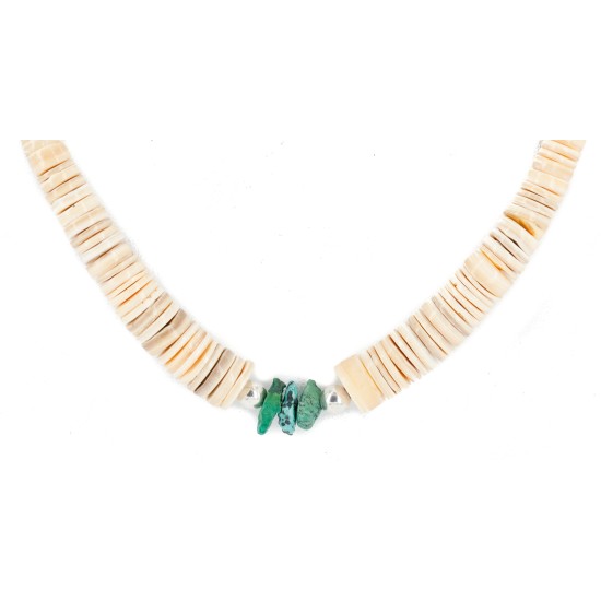Certified Authentic Navajo .925 Sterling Silver Natural Graduated Melon Shell Turquoise Native American Necklace 7501014-2