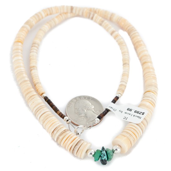 Certified Authentic Navajo .925 Sterling Silver Natural Graduated Melon Shell Turquoise Native American Necklace 7501014-2