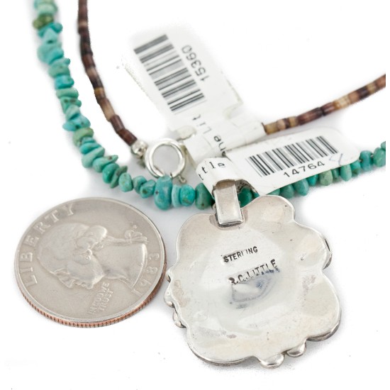 .925 Sterling Silver Certified Authentic Navajo Turquoise Coral Native American Necklace 14764-4-15360