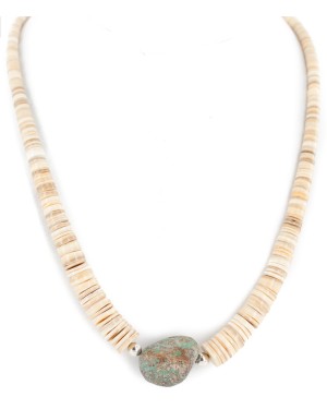 Certified Authentic .925 Sterling Silver Navajo Natural Graduated Melon Shell and Turquoise Native American Necklace 7501013-3 Certified Authentic .925 Sterling Silver Navajo Natural Graduated Melon Shell and Turquoise Native American Necklace 7501013-3