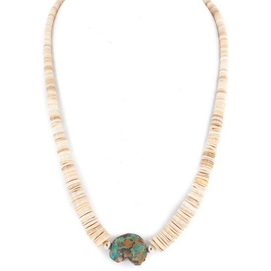 Certified Authentic Navajo .925 Sterling Silver Natural Graduated Melon Shell Turquoise Native American Necklace  7501013-2