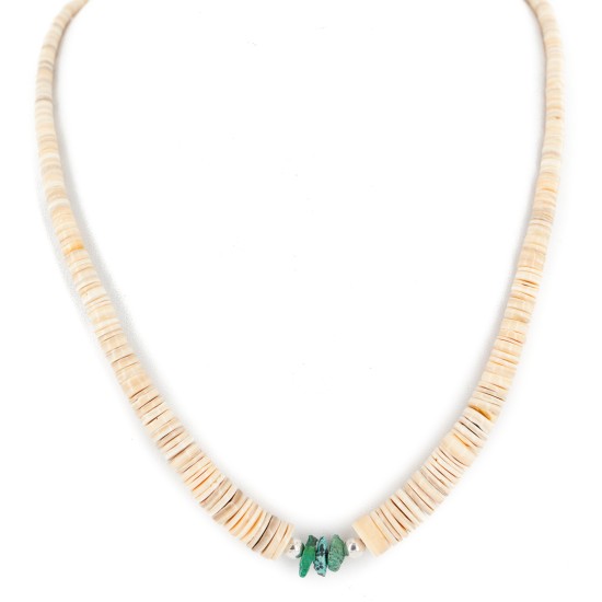 Certified Authentic Navajo .925 Sterling Silver Natural Graduated Melon Shell Turquoise Native American Necklace 7501014-2