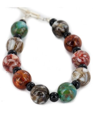 Certified Authentic Navajo Nickel Natural Black Onyx Multicolor Stones Native American Bracelet 13035-7