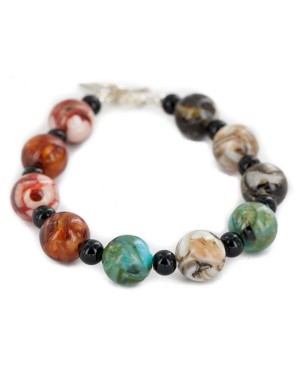 Certified Authentic Nickel Navajo Natural Black Onyx Multicolor Stones Native American Bracelet 13035-6