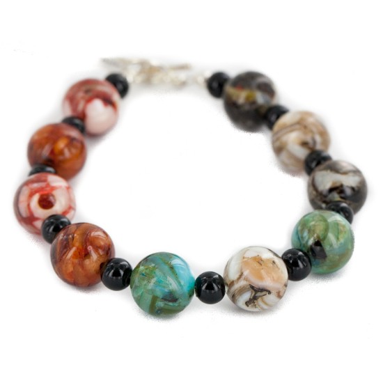 Certified Authentic Nickel Navajo Natural Black Onyx Multicolor Stones Native American Bracelet 13035-6