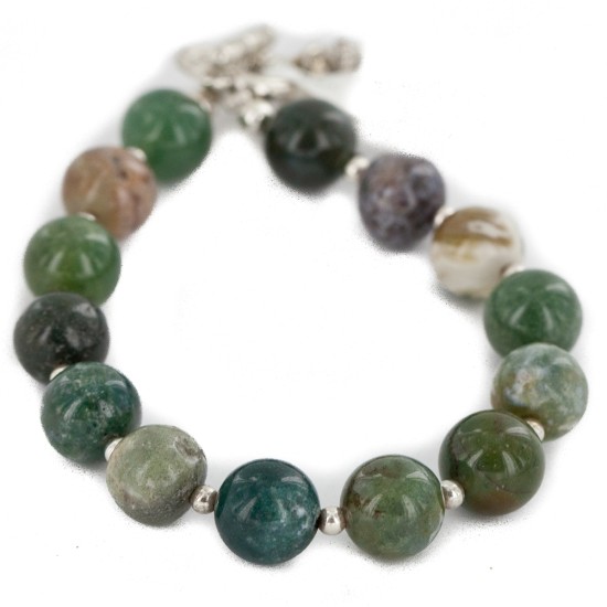 Certified Authentic Nickel Navajo Natural Green Jasper Native American Bracelet 13035-4