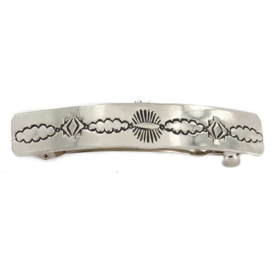 Handmade Certified Authentic Nickel Navajo Native American Hair Barrette 10343-4
