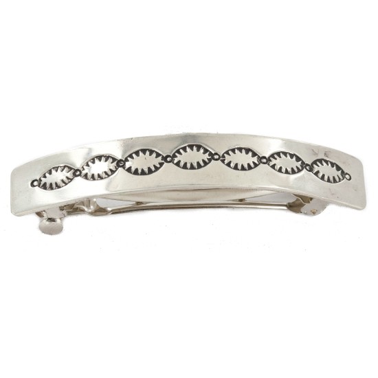 Handmade Certified Authentic Nickel Navajo Native American Hair Barrette 10345-4