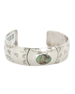 Nickel Bear Paw Navajo Handmade Certified Authentic Natural Turquoise Native American Bracelet 13034-1