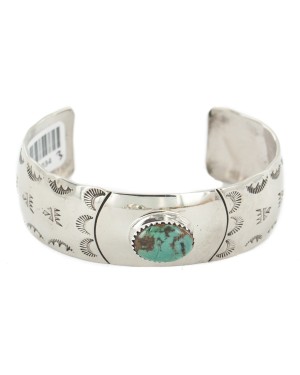 Nickel Navajo Bear Paw Handmade Certified Authentic Natural Turquoise Native American Bracelet 13034-3