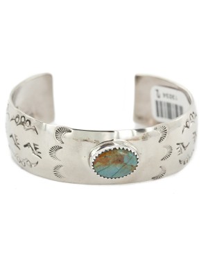 Nickel Navajo Bear Paw Sun Handmade Certified Authentic Natural Turquoise Native American Bracelet 13034-2