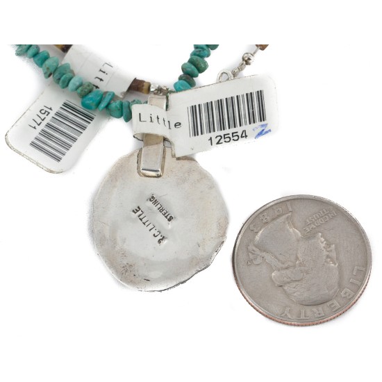 .925 Sterling Silver Certified Authentic Navajo Natural Turquoise Coral Native American Necklace  12554-2-15771