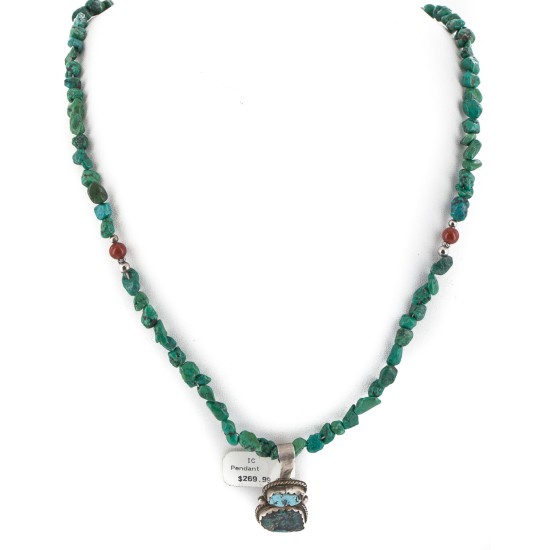 .925 Sterling Silver Certified Authentic Navajo Turquoise Jasper Native American Necklace 14882-17-15360