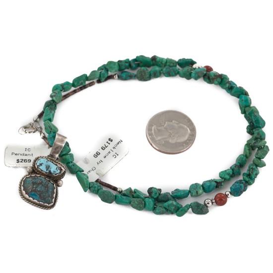 .925 Sterling Silver Certified Authentic Navajo Turquoise Jasper Native American Necklace 14882-17-15360