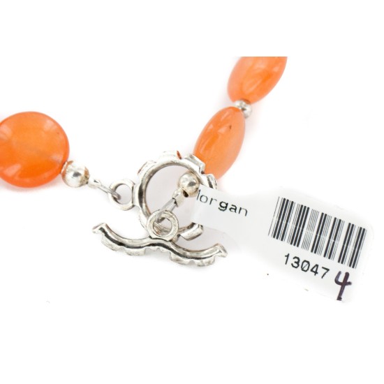Certified Authentic Nickel Natural Carnelian Navajo Native American Bracelet 13047-4