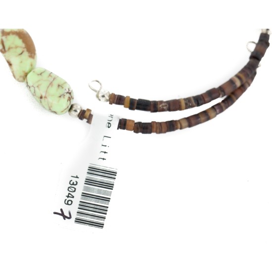 Certified Authentic Navajo Natural Turquoise Gaspeite Heishi Adjustable Wrap Native American Bracelet 13049-7