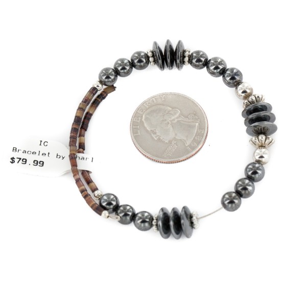 Certified Authentic Navajo Natural Hematite Heishi Adjustable Wrap Native American Bracelet 13049-8
