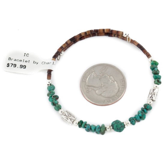Certified Authentic Navajo Natural Turquoise Heishi Adjustable Wrap Native American Bracelet 13049-16 Certified Authentic Navajo Natural Turquoise Heishi Adjustable Wrap Native American Bracelet 13049-16