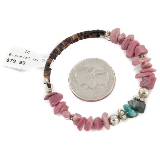 Certified Authentic Navajo Natural Turquoise Charoite Heishi Adjustable Wrap Native American Bracelet 13049-5