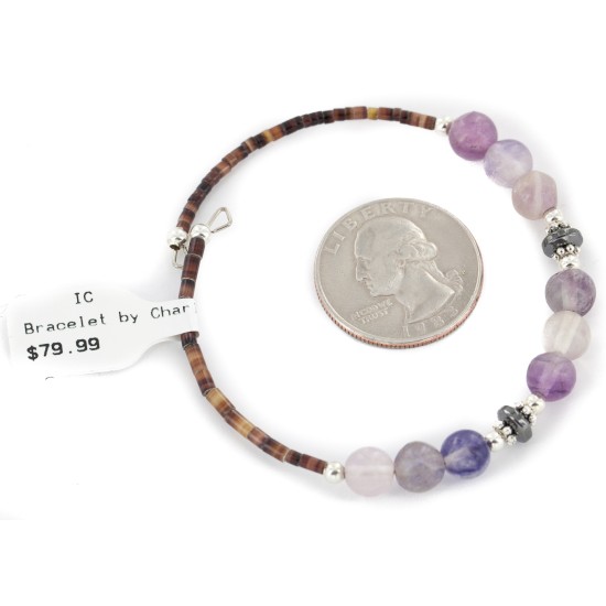 Certified Authentic Navajo Natural Hematite Purple Quartz Heishi Adjustable Wrap Native American Bracelet 13049-1