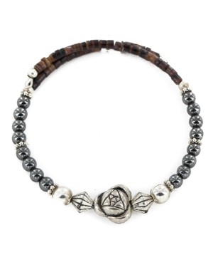 Certified Authentic Flower Navajo Natural Hematite Heishi Adjustable Wrap Native American Bracelet 13049-11 Certified Authentic Flower Navajo Natural Hematite Heishi Adjustable Wrap Native American Bracelet 13049-11