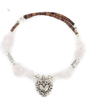 Certified Authentic Heart Navajo Natural Pink Quartz Heishi Adjustable Wrap Native American Bracelet 13049-6