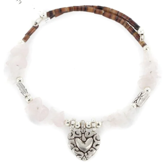 Heart Navajo Natural Pink Quartz Heishi Adjustable Wrap Native American Bracelet 13049-6 Heart Navajo Natural Pink Quartz Heishi Adjustable Wrap Native American Bracelet 13049-6