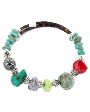 Certified Authentic Navajo Natural Coral Hematite Gaspeite Heishi Adjustable Wrap Native American Bracelet 13049-12