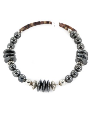 Certified Authentic Navajo Natural Hematite Heishi Adjustable Wrap Native American Bracelet 13049-8