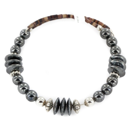 Certified Authentic Navajo Natural Hematite Heishi Adjustable Wrap Native American Bracelet 13049-8