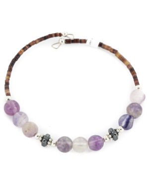Certified Authentic Navajo Natural Hematite Purple Quartz Heishi Adjustable Wrap Native American Bracelet 13049-1