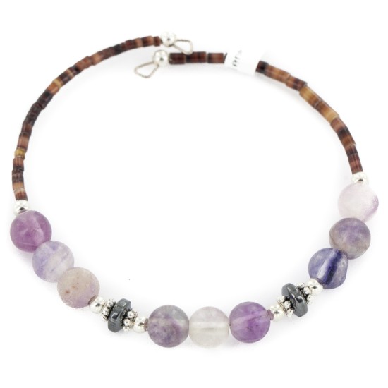 Certified Authentic Navajo Natural Hematite Purple Quartz Heishi Adjustable Wrap Native American Bracelet 13049-1