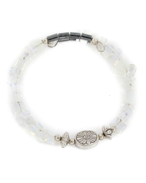 Certified Authentic Navajo Natural Opalite Hematite Heishi Adjustable Wrap Native American Bracelet 13049-3