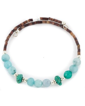 Certified Authentic Navajo Natural Turquoise Blue Quartz Heishi Adjustable Wrap Native American Bracelet 13049-2