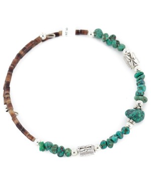 Certified Authentic Navajo Natural Turquoise Heishi Adjustable Wrap Native American Bracelet 13049-16