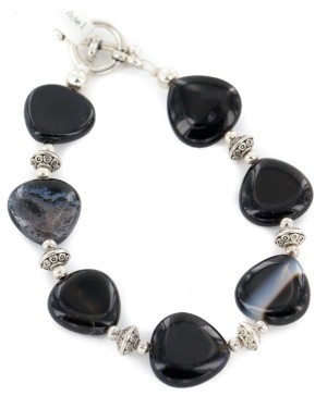 Certified Authentic Navajo Nickel Natural Black Agate Native American Bracelet 13048-1