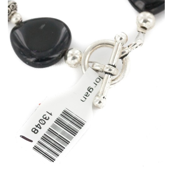 Certified Authentic Navajo Nickel Natural Black Agate Native American Bracelet 13048-1