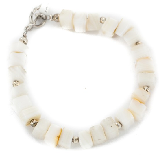 Certified Authentic Navajo Nickel Natural Mother of Pearl Native American Bracelet 13048-7 Certified Authentic Navajo Nickel Natural Mother of Pearl Native American Bracelet 13048-7