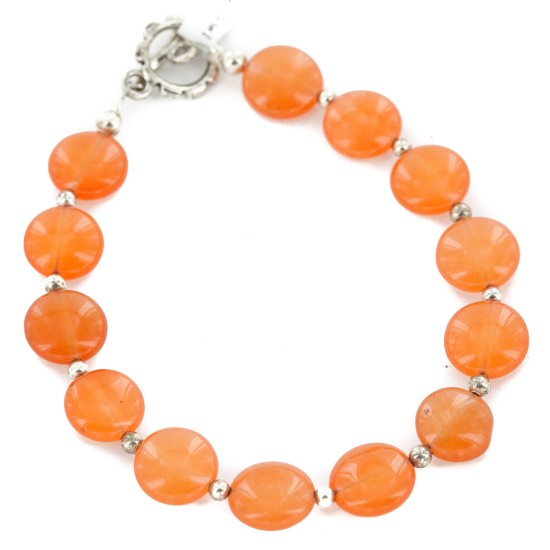 Certified Authentic Nickel Natural Carnelian Navajo Native American Bracelet 13047-4