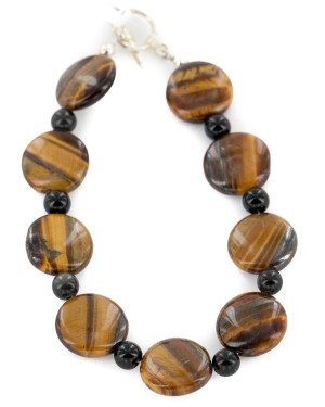 Certified Authentic Nickel Navajo Natural Tigers Eye and Black Onyx Native American Bracelet 13047-2