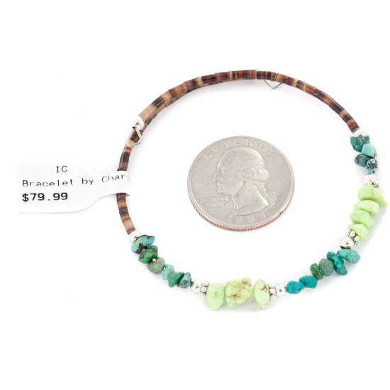 Certified Authentic Navajo Natural Turquoise Gaspeite Heishi Adjustable Wrap Native American Bracelet 13037-4 Certified Authentic Navajo Natural Turquoise Gaspeite Heishi Adjustable Wrap Native American Bracelet 13037-4