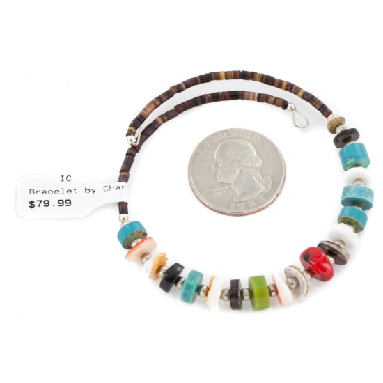 Certified Authentic Navajo Natural Turquoise Gaspeite Coral Heishi Adjustable Wrap Native American Bracelet 13037-2