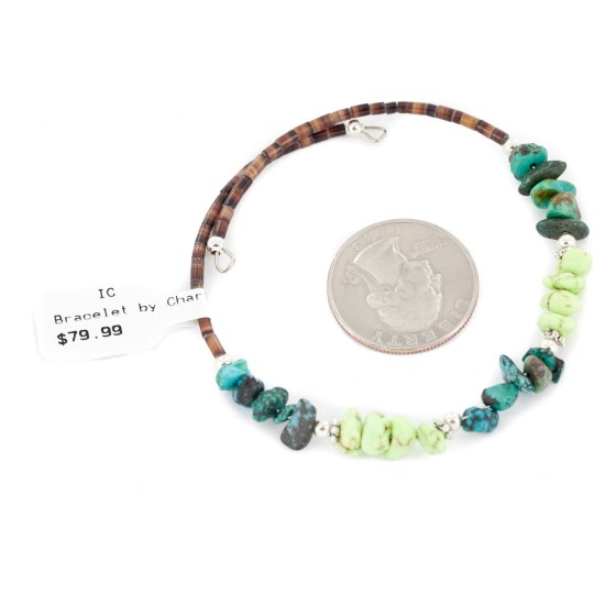 Certified Authentic Navajo Natural Turquoise Gaspeite Heishi Adjustable Wrap Native American Bracelet 13037-7