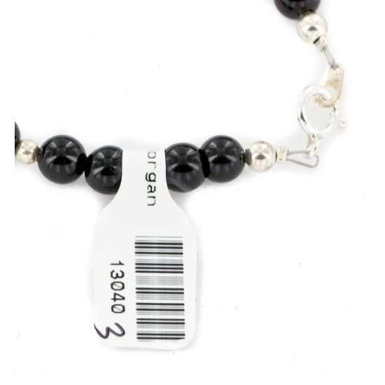 Certified Authentic .925 Sterling Silver Navajo Natural Black Agate Native American Bracelet 13040-3