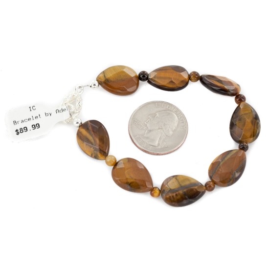 Certified Authentic Nickel Navajo Natural Tigers Eye Native American Bracelet 13038-7