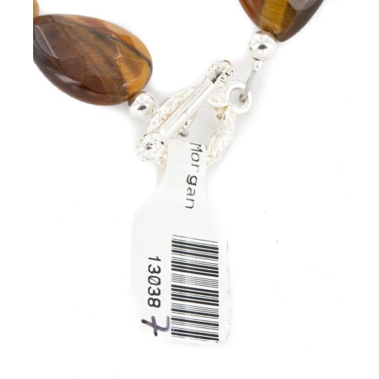 Certified Authentic Nickel Navajo Natural Tigers Eye Native American Bracelet 13038-7